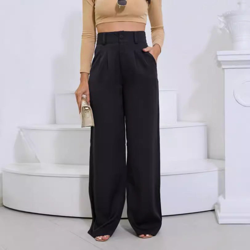 Women's High Waist Casual Straight Leg Trousers