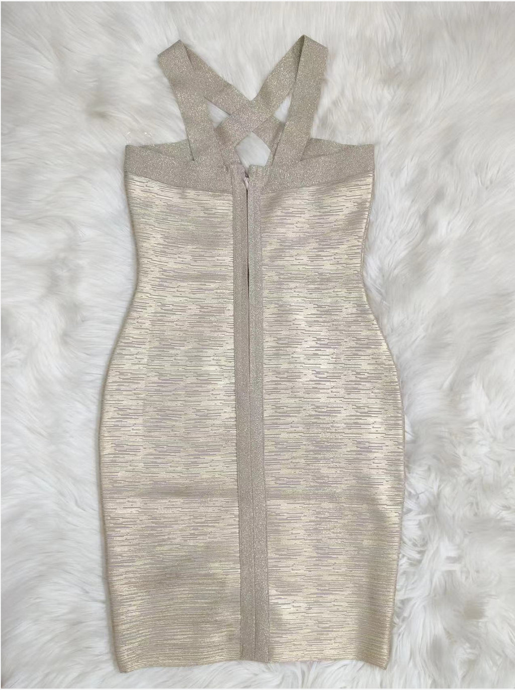 Sleeveless Gold Foil Halter Mini Dress