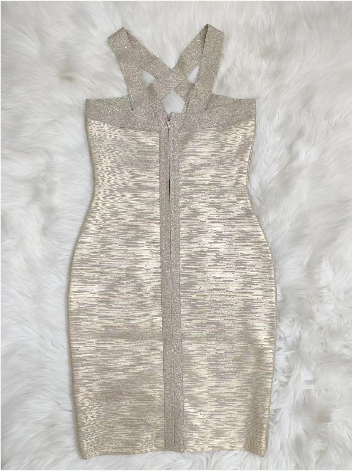 Sleeveless Gold Foil Halter Mini Dress