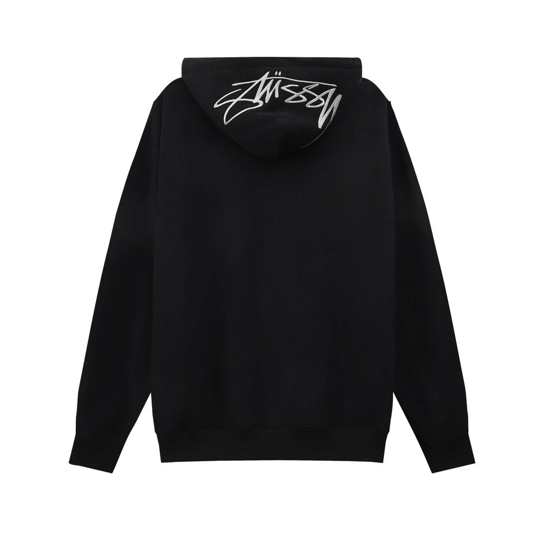 Embroidered Fleece-Lined Hooded Sweater