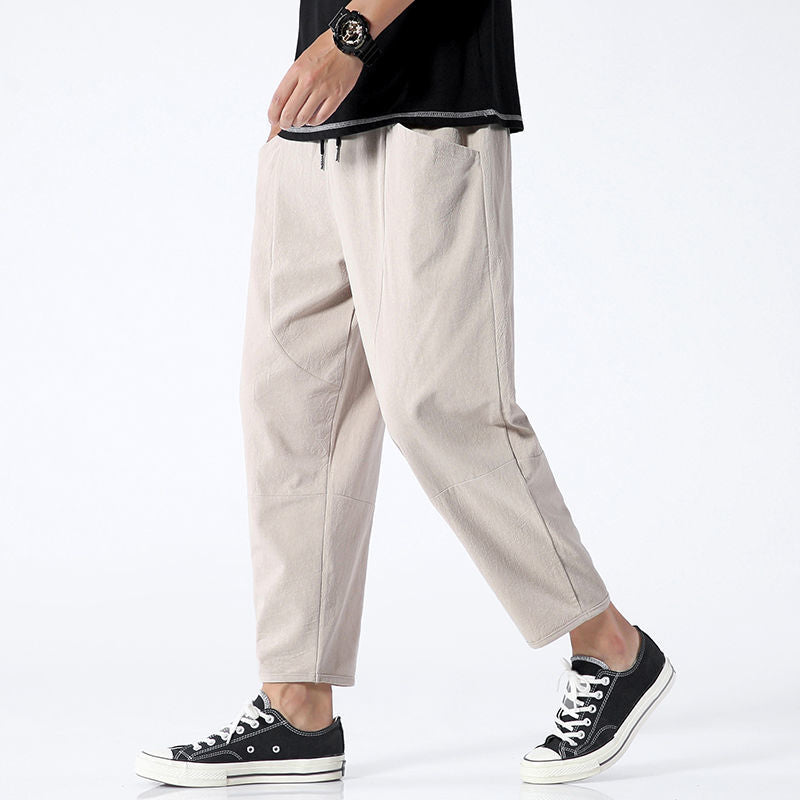 Men's Summer Cotton Linen Casual Cropped Pants