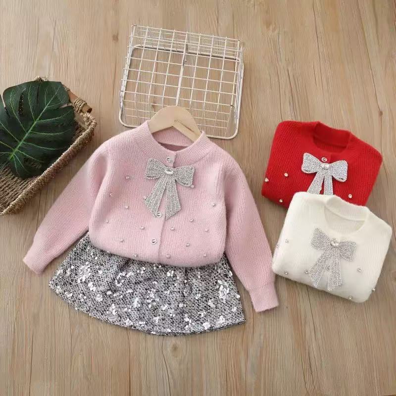 Girls' Knit Cardigan and Skirt