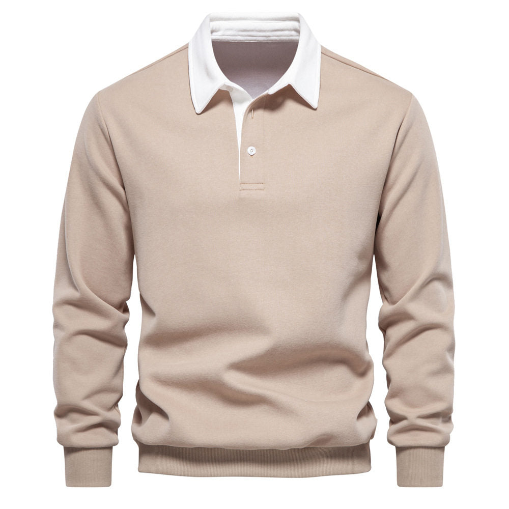 Men's Polo T-Shirt Long-Sleeved Polo Collar Sweatshirt Trendy European Size Men's Casual Versatile Sweatshirt