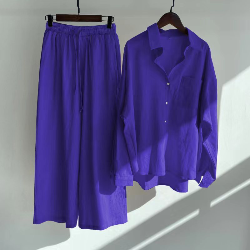 Women's Cotton Linen Shirt and Pants Set
