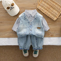 Boys' Plaid Shirt Denim Vest Three-Piece Set