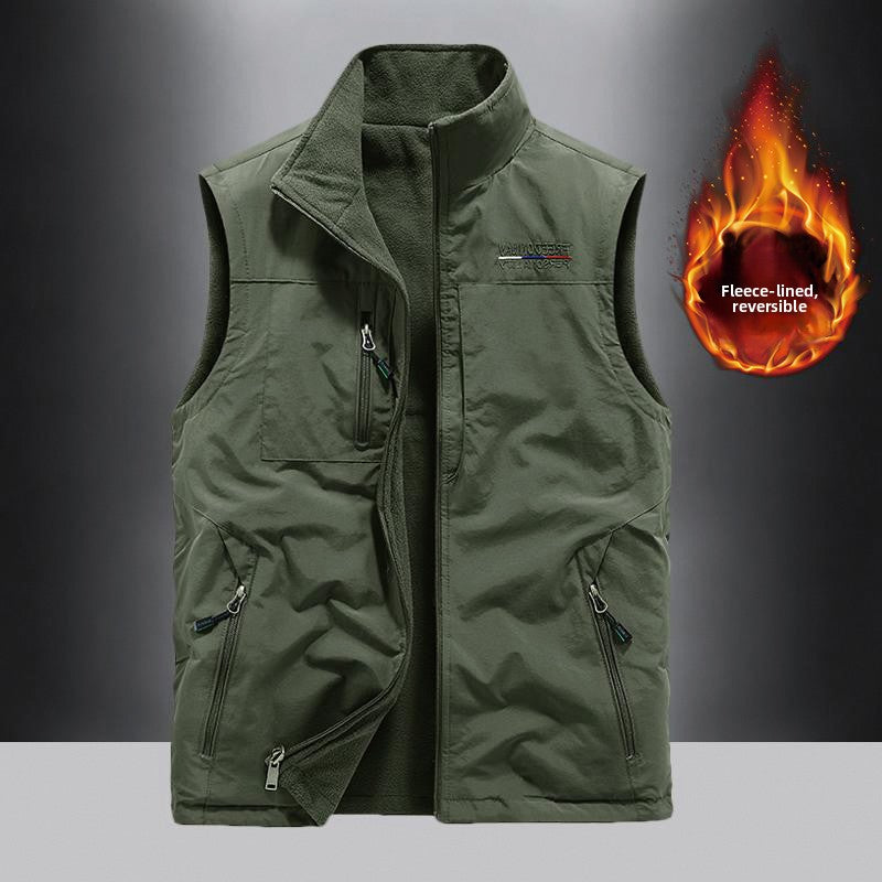 Reversible Fleece-Lined Multi-Pocket Vest for Men