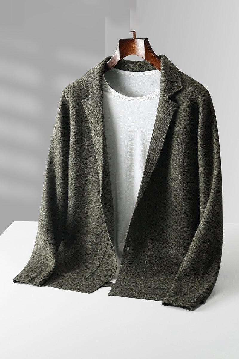 Men's Pure Wool V-neck Cardigan Thickened Sweater