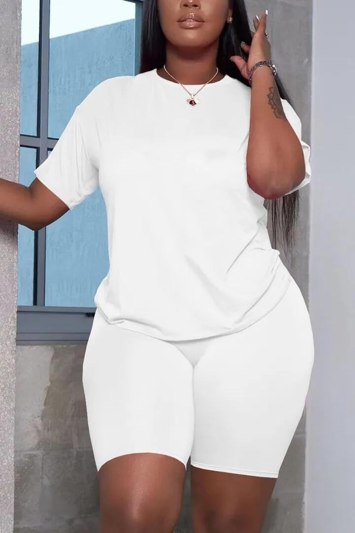 Women's Casual Solid Color T-shirt Two-Piece Set