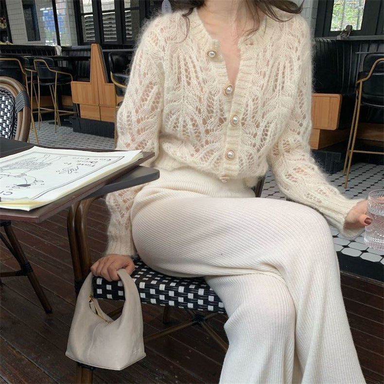 Mohair Blend Lace Knit Cardigan
