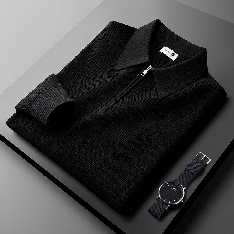 Men's Fleece Lined Waffle Knit Polo Shirt