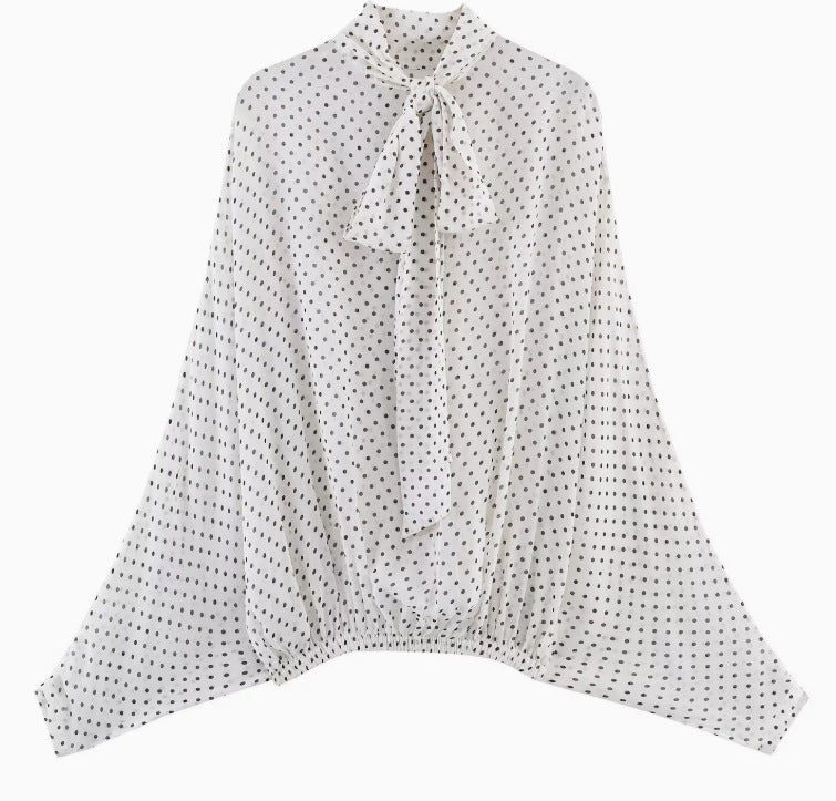 Butterfly Bow Blouse and Polka Dot Maxi Skirt Set