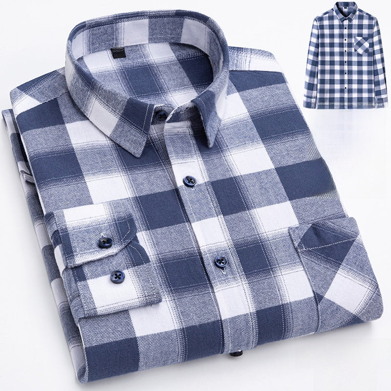 Men's Long-Sleeved Cotton Brushed Plaid Shirt