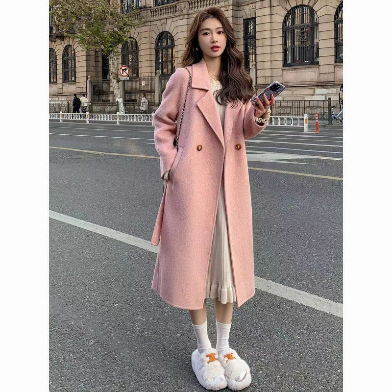 Pink double-faced wool coat