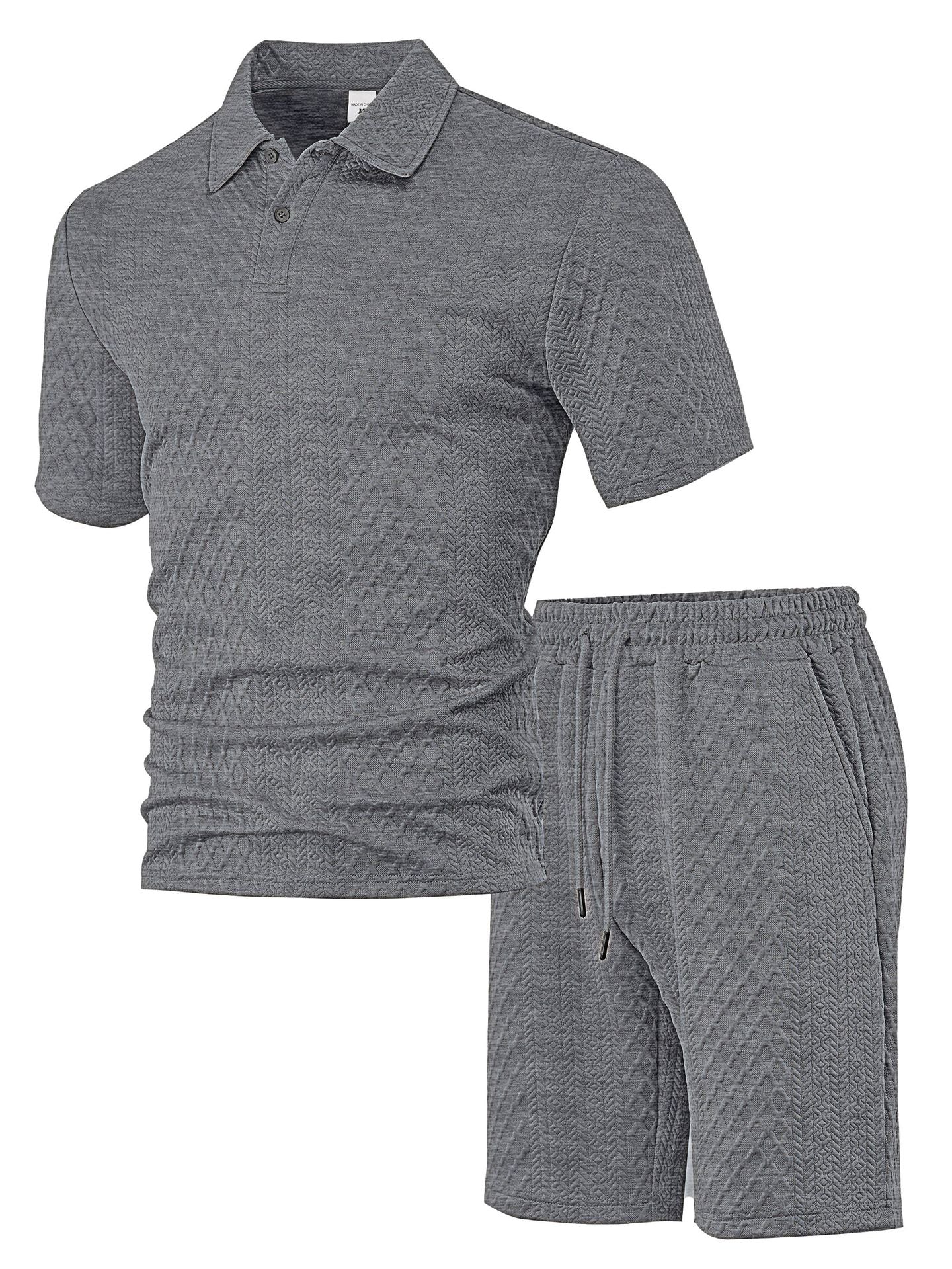 Jacquard fabric men's POLO shirt short-sleeved set