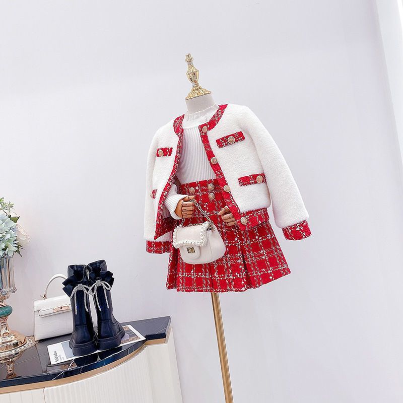Girls' Corduroy Jacket and Plaid Skirt