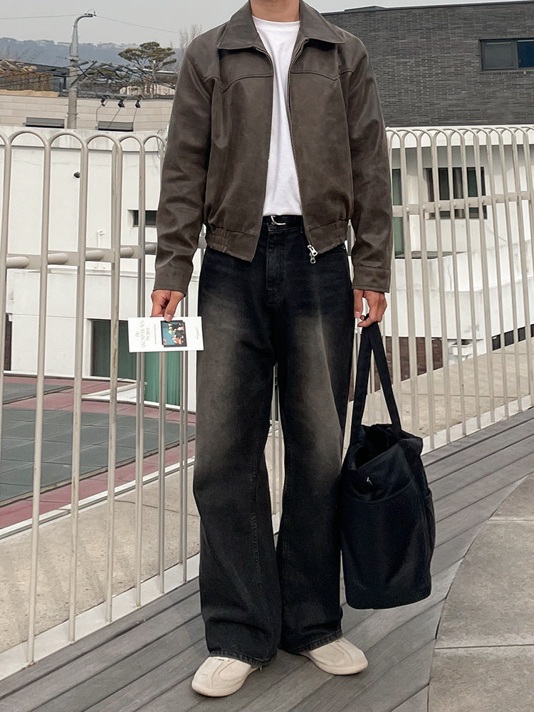 Retro short leather jacket for men