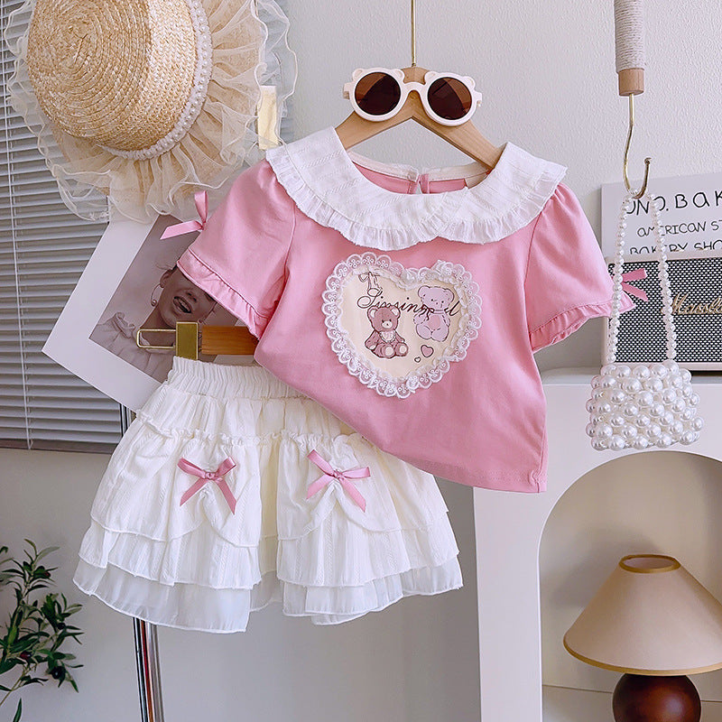 Girls' Summer Bubble Sleeve Outfit