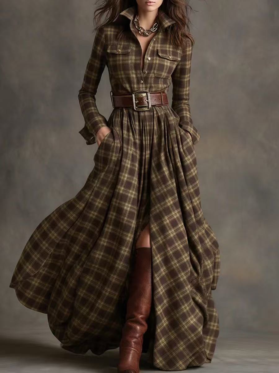 Retro Plaid Slimming Irregular Dress