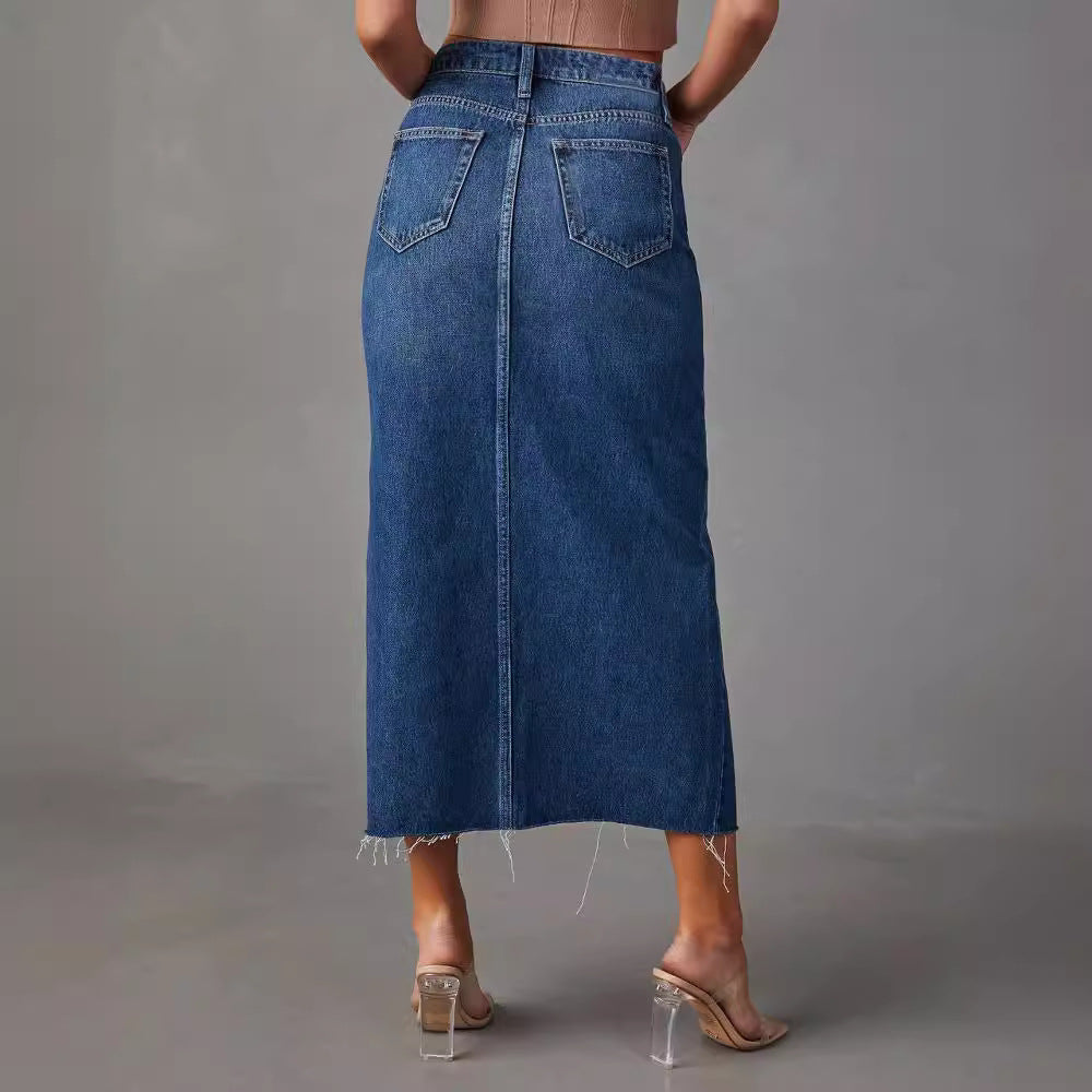 Stylish A-line Denim Skirt with Side Slit