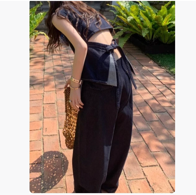 Denim suit vest and trousers