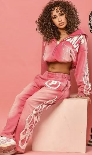 Fashion Sweat Hooded Flared Pants Set