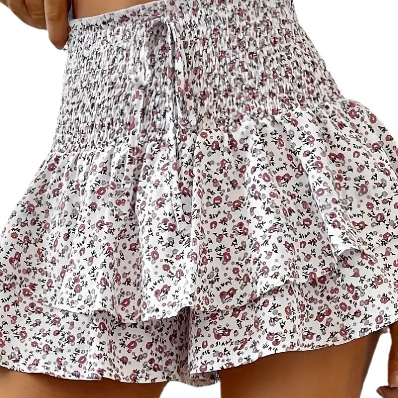 Printed Wide-leg High Waist Casual Shorts