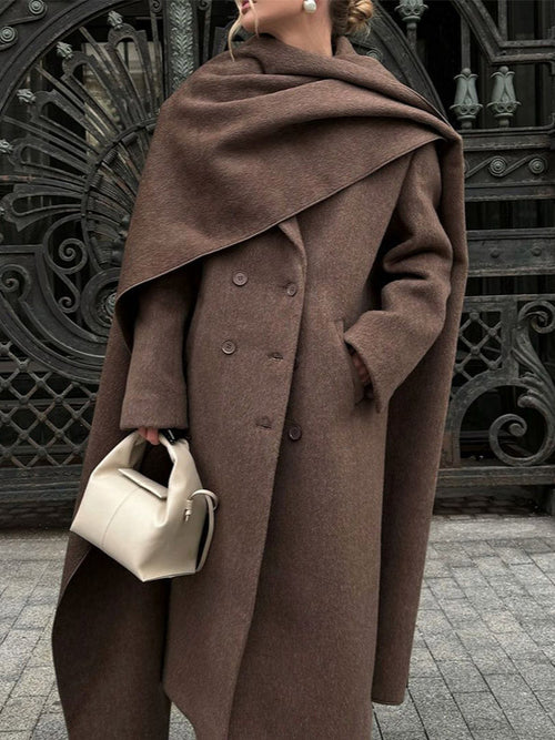 Scarf Collar Long Retro Coat for Women