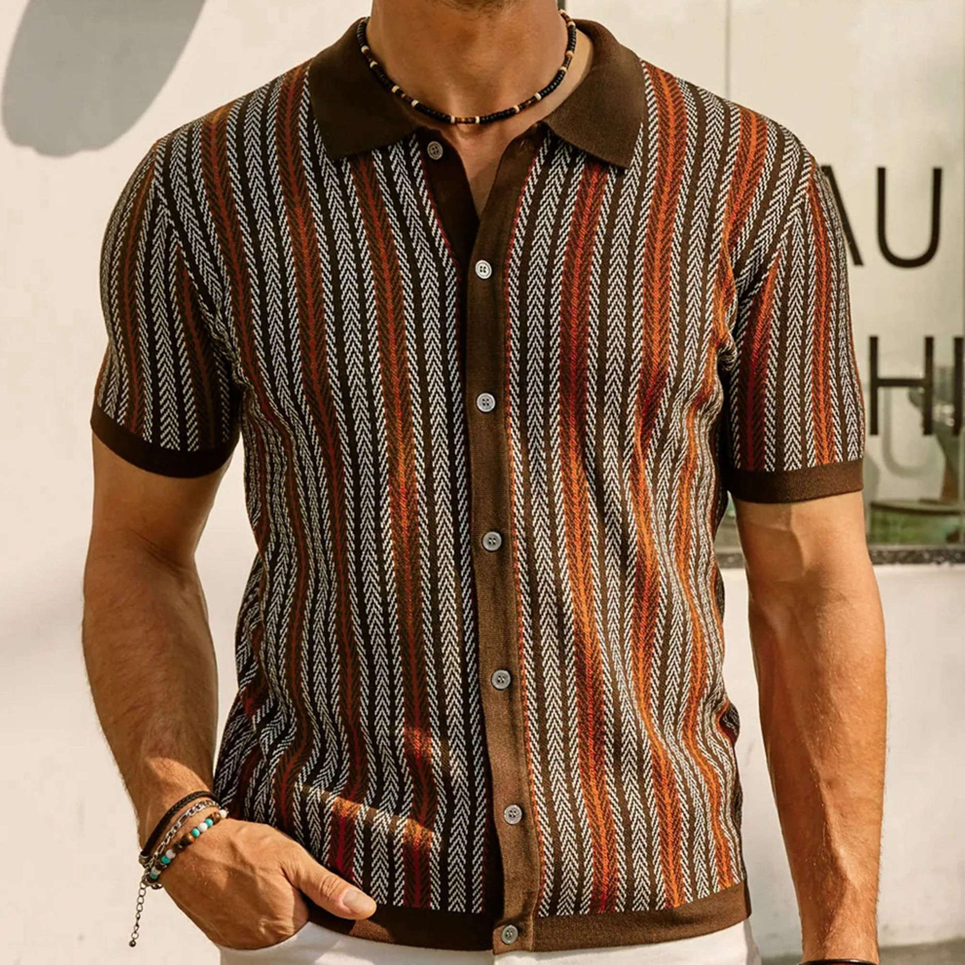 Men's Striped Jacquard Polo Shirt