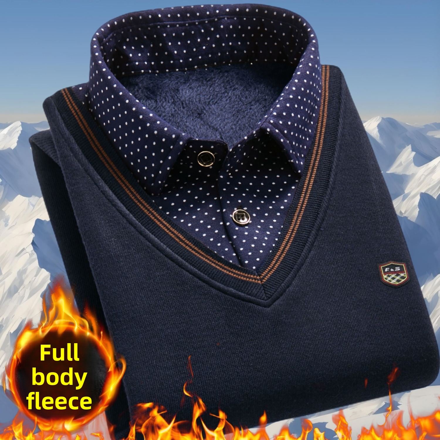 Winter fleece knitted sweater - fake two pieces