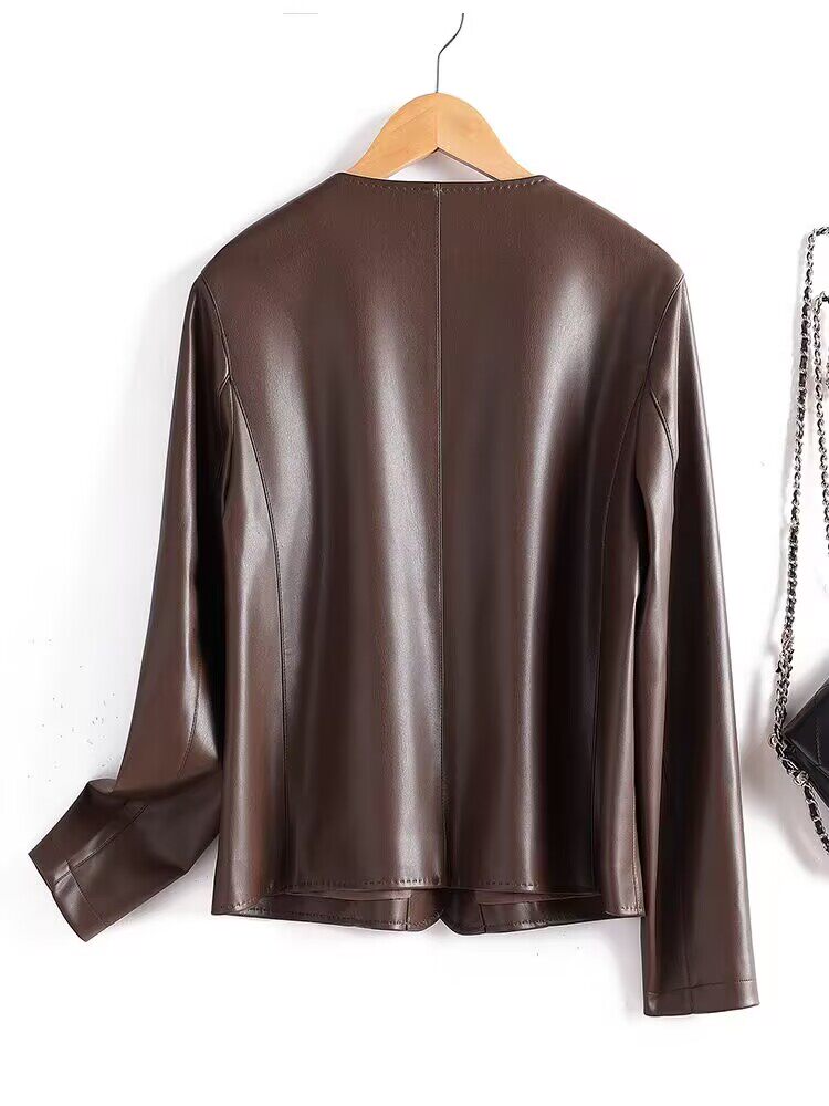 Women's Sheepskin Leather Jacket Slim Fit Short Coat