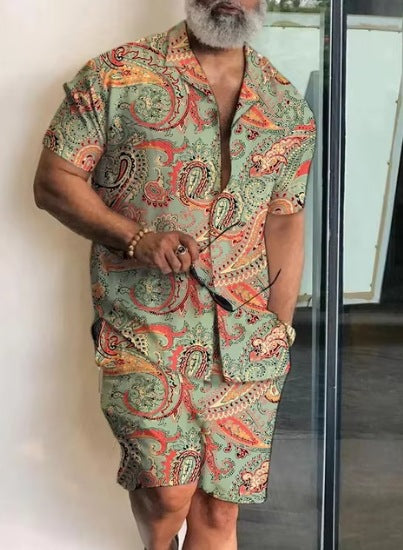 Men's Casual Short-Sleeved Shirt and Shorts Set