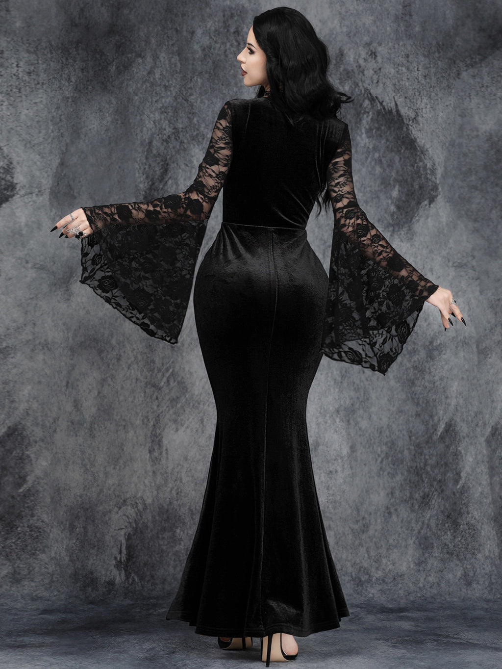 Gothic Lace-Up Bell Sleeve Dress