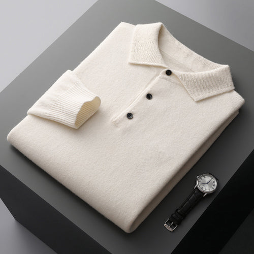 Men's Pure Wool Polo Collar Knit Sweater