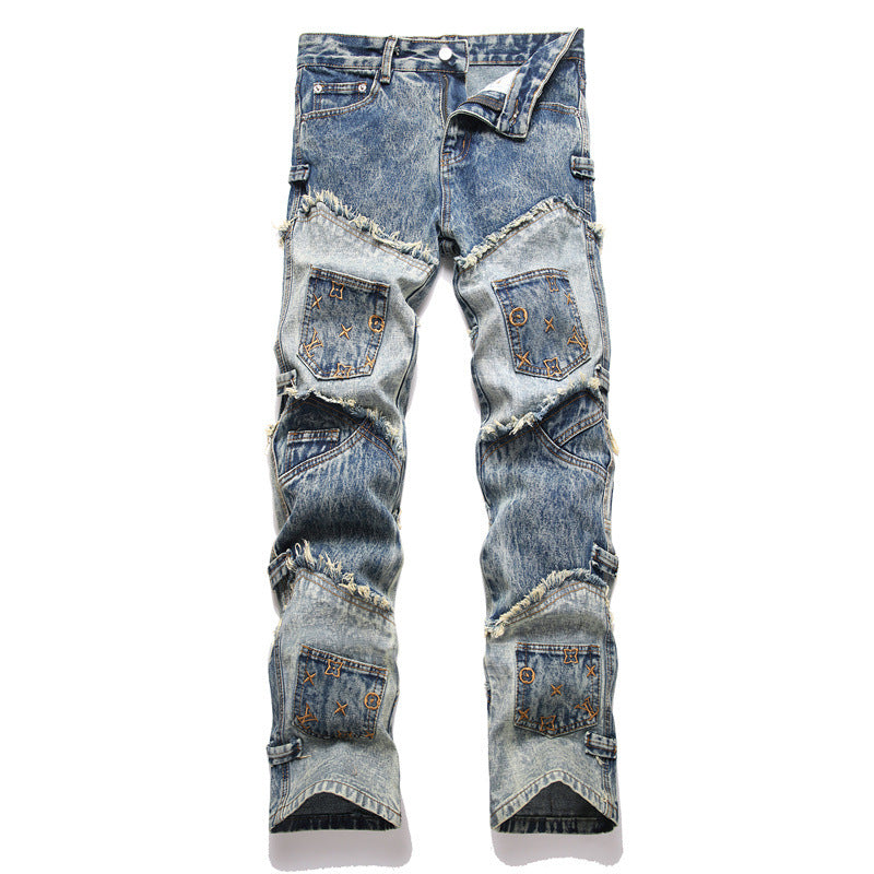 Letter-stitched denim jeans