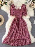 French Retro Floral Print Women Dress