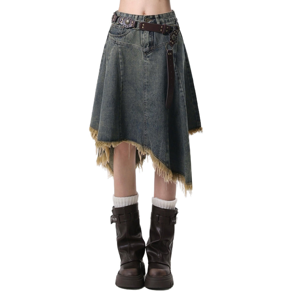 Retro High-Waisted Denim Skirt