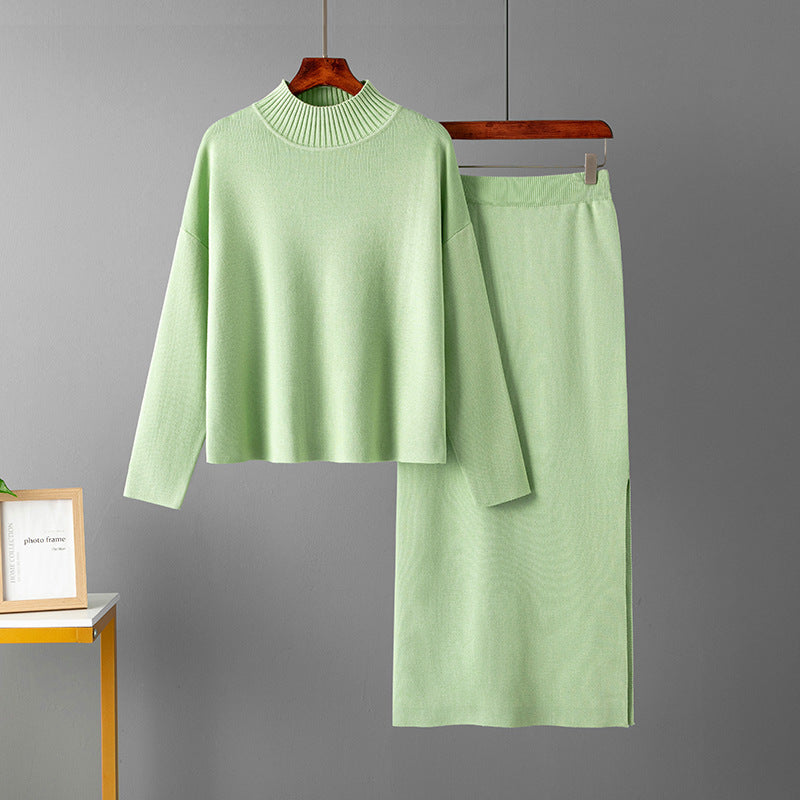 Two-piece set sweater top and long skirt
