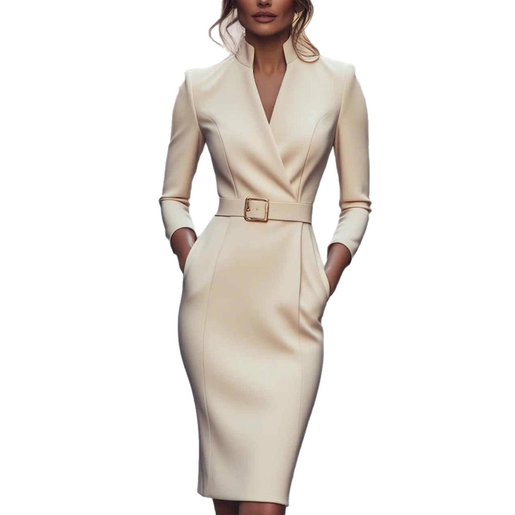 Elegant Long Sleeve Dress with Belt