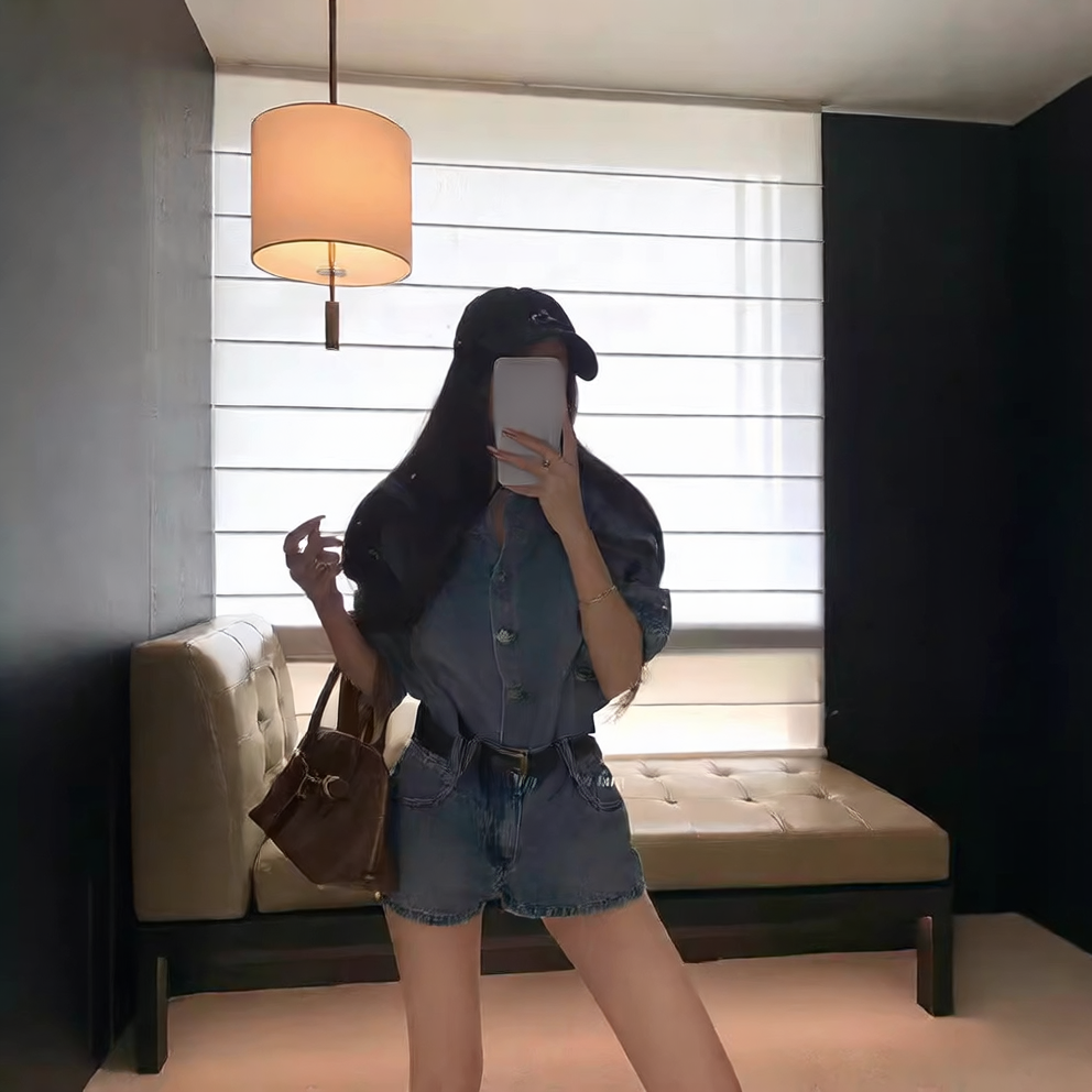 Fashion Retro Denim Shirt and Shorts Set