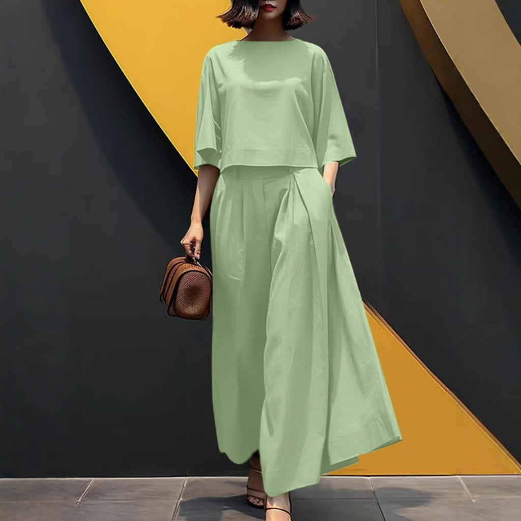 Solid Color Short-sleeved Casual Loose Trousers