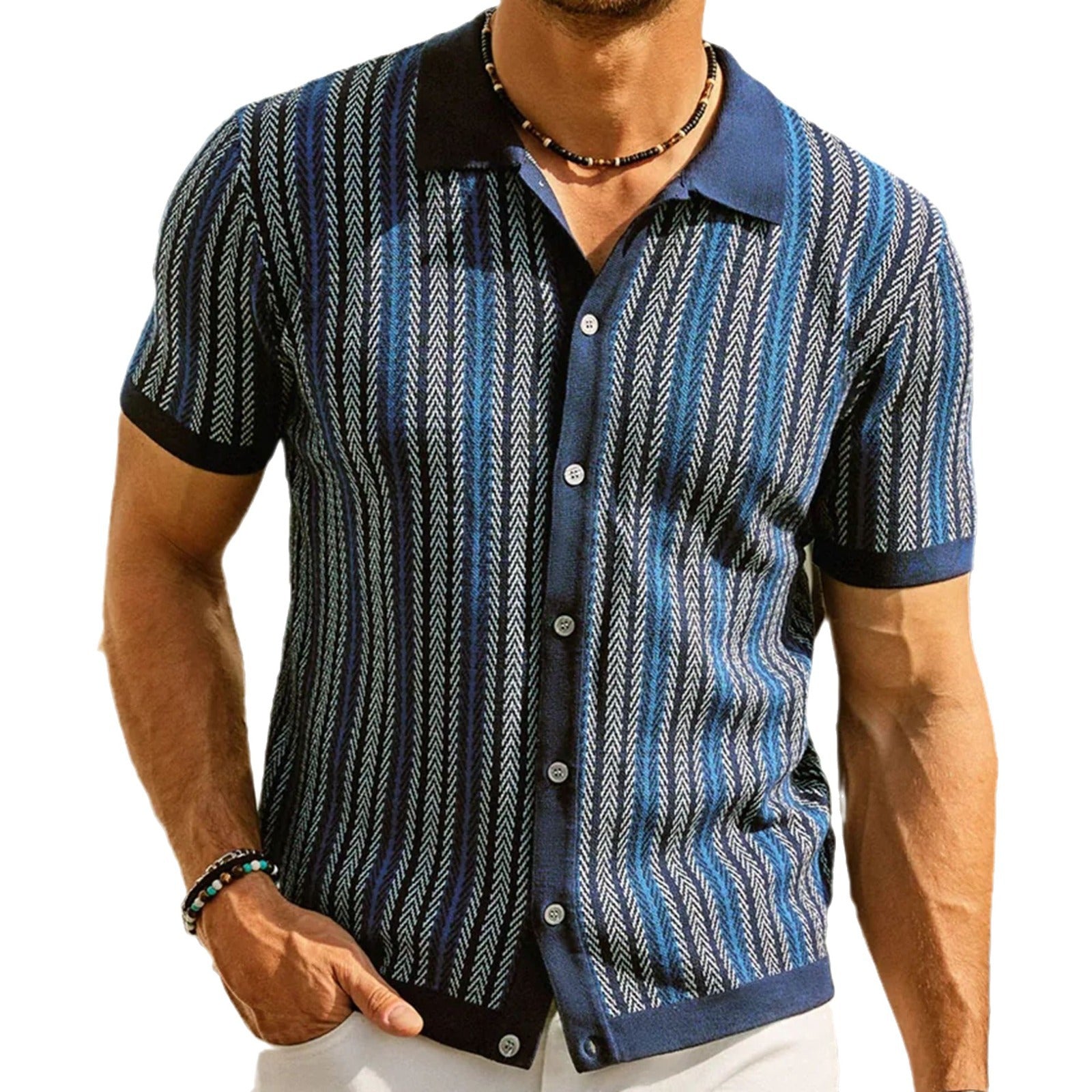 Men's Striped Jacquard Polo Shirt
