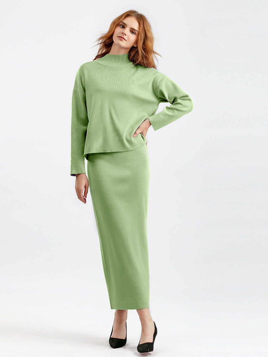 Two-piece set sweater top and long skirt