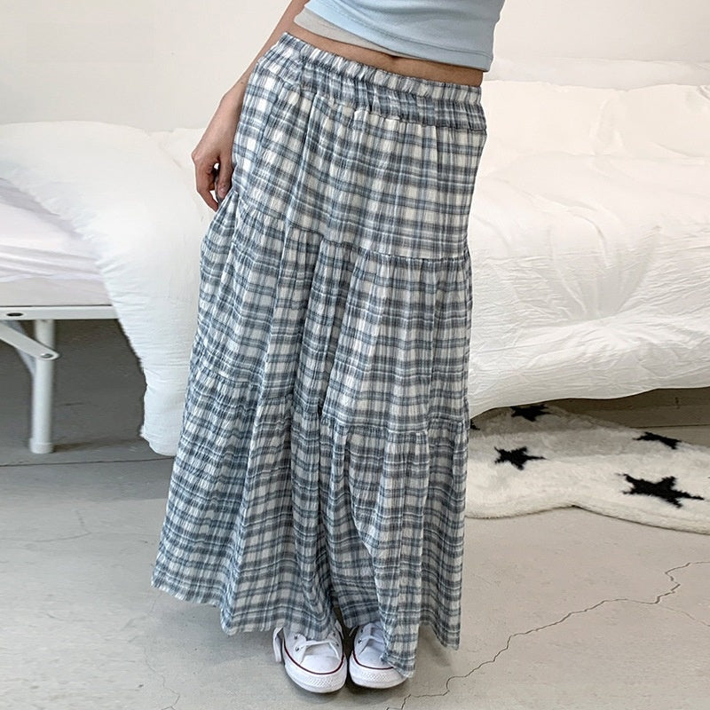 Retro Plaid A-Line Skirt with Elastic Waist