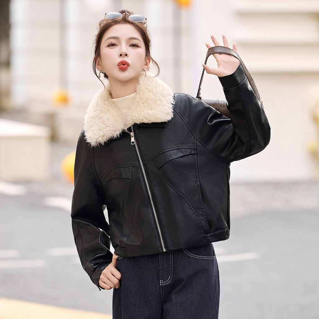Women's Fleece Lined Genuine Leather Jacket