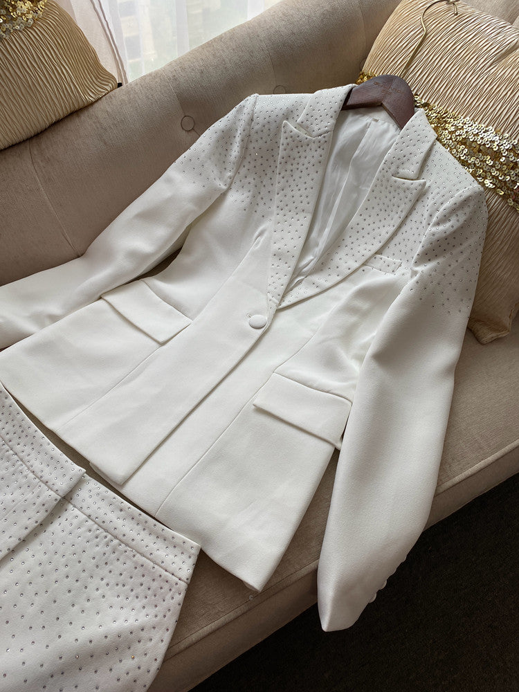 Rhinestone Embellished Womens Suit Set - Jacket and Skirt Set