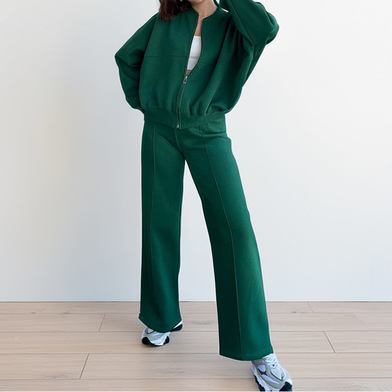 Women's Casual Zipper Jacket and Trousers Set