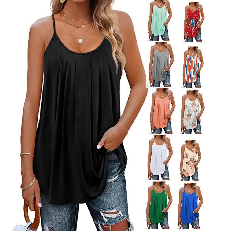 Women's Casual Summer Pleated Sleeveless Shirt