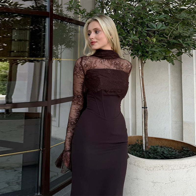 Women's Ruffled Long Sleeve Elegant Dress