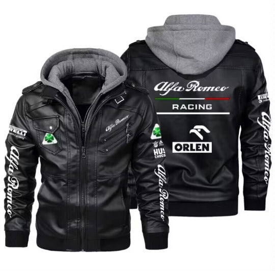 Men's Windproof PU Leather Jacket with Fleece Lining