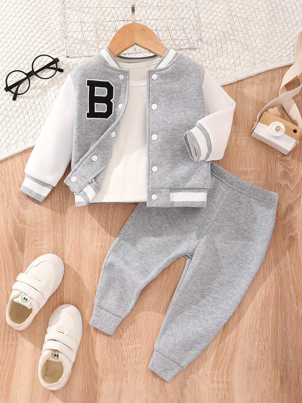 Boys' Letter Embroidered Baseball Suit Set